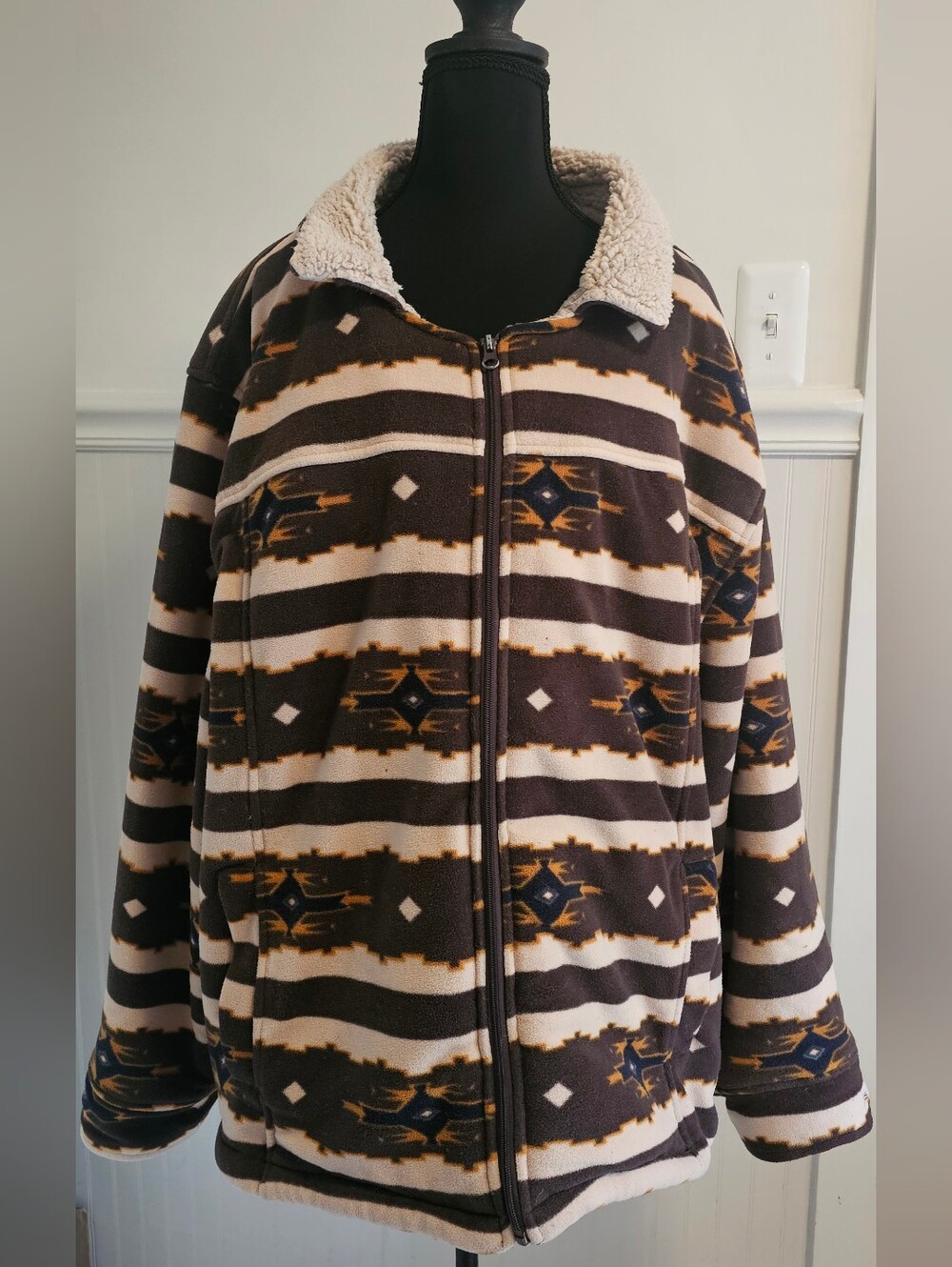 Outback Trading Co. Navajo Aztec Pattern Zip Fleece Sherpa Jacket 3X